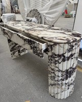 Table console d'entrée ovale moderne personnalisée en marbre Calacatta Viola, table de chevet haute en pierre à socle cannelé, table de salon, vente en gros