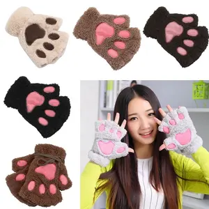 FY 1 Paio di Inverno Delle Signore Delle Donne Delle Ragazze Bella Guanti Peluche Guanti Caldi Carino Zampa di Gatto Corto Senza Dita Mezza Finger Glove