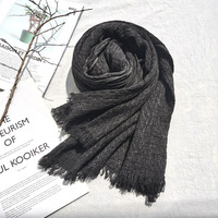 Écharpe en lin et coton pour femmes à la main rétro artistique maille Design automne hiver longue couleur unie commerce extérieur transfrontalier hommes