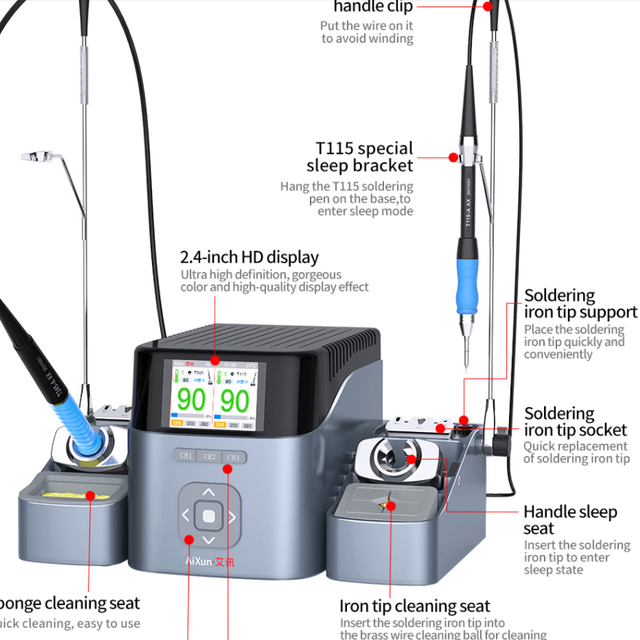 AIXUN T420D Intelligent Double Welding Station With T210 T115 T245 Soldering Handle Soldering Iron Station for Phone PCB Repair