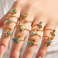 Bague ouverte en acier inoxydable avec zircon en forme de cœur, thème vie marine, accessoire pour les vacances d'été à la plage