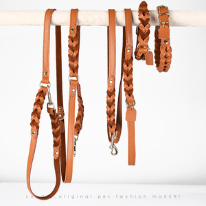Set di Collare e Guinzaglio in Vera Pelle di Lusso Stile Occidentale Intrecciato a Mano Regolabile per Passeggiare il Cane - Product Image 6
