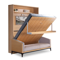 Lit Mural Escamotable Taille Queen en Bois avec Panneau Bureau, Cadre en Acier Inoxydable, Tête de Lit Éclairée et Rangement – Pliable et Gain de Place pour la Maison