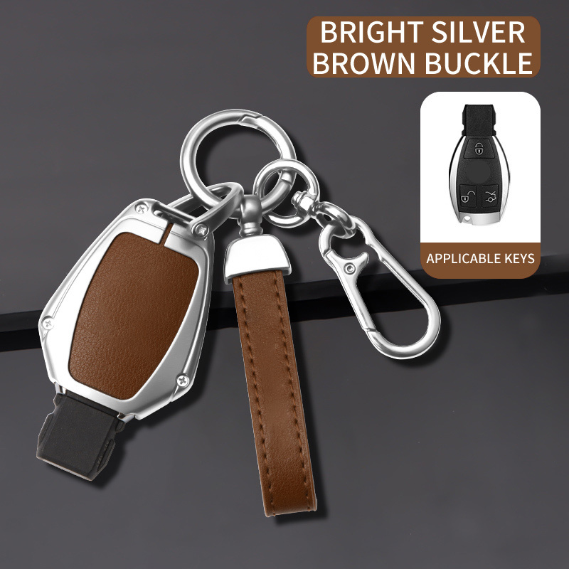 Portachiavi marrone argento brillante + pelle