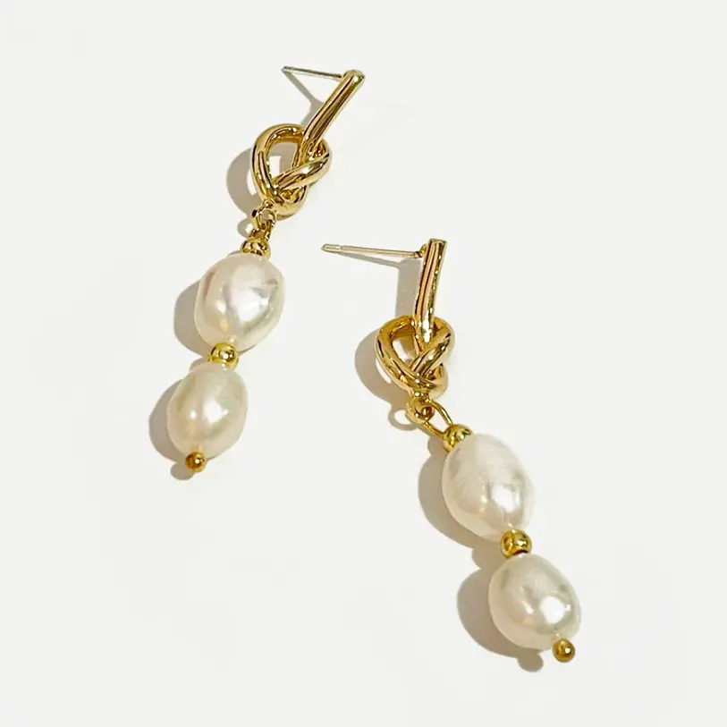 Elegante Vintage Dangle Ohrring Perle Schmuck Natürliche Süßwasser Tropfen Ohrringe Perle 18 Karat vergoldet Edelstahl Ohrringe Neu