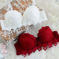 Ensemble de lingerie en dentelle de haute qualité, soutien-gorge et culotte, jolies filles, mignon, soutien-gorge japonais à armatures, soutien-gorge push-up en dentelle