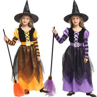 Children Performance Black Witch Cosplay Red Bubble Spider Dress Costume Halloween for girl Wizard