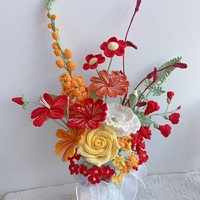 Künstliche Blumen Romantische Moderne Baumwollstoff Handgefertigte Häkel-Einzelne Große Rote Rosen Umweltfreundlich Langlebig