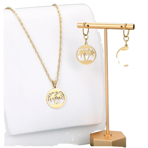 Conjunto de Collar y Aretes de Acero Inoxidable con Baño de Oro de 14K y Diseño de Cocotero, Resistente al Agua, Chapado en Oro de 24K, Regalo de Navidad para Venta al por Mayor - Product Image 4