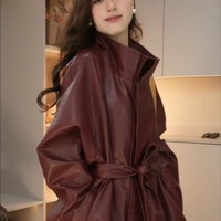 Veste longue de qualité supérieure en similicuir PU bordeaux pour femme, manteau personnalisé pour l'hiver, vêtement d'extérieur pour un usage quotidien