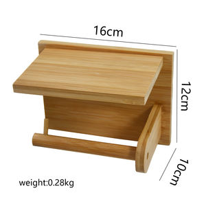 Porte-rouleau de papier toilette mural en bambou avec étagère pour téléphone Accessoire mobile et boîte à mouchoirs en un - Product Image 5