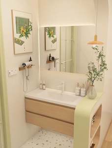 Internet Famous Butter Style Avocado Green Ceramic Integrated <b>Bathroom</b> Vanity with Smart <b>Mirror</b> - Product Image 6