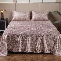 Parures de draps en satin imprimé léopard avec logo personnalisé, ensemble de literie luxueux et soyeux pour la maison et l'hôtel, drap plat, drap-housse, taies d'oreiller