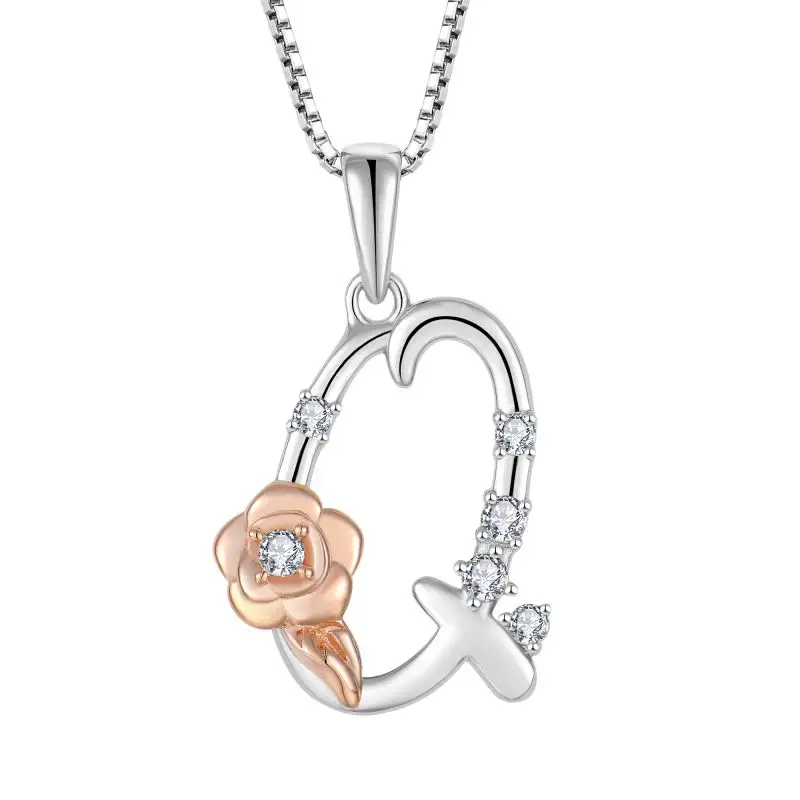 Q Letters Gemstones Diamonds Pendant Women Necklaces Rose Gold Plated 925 Sterling Silver 26 Letter Necklace With An Alphabet
