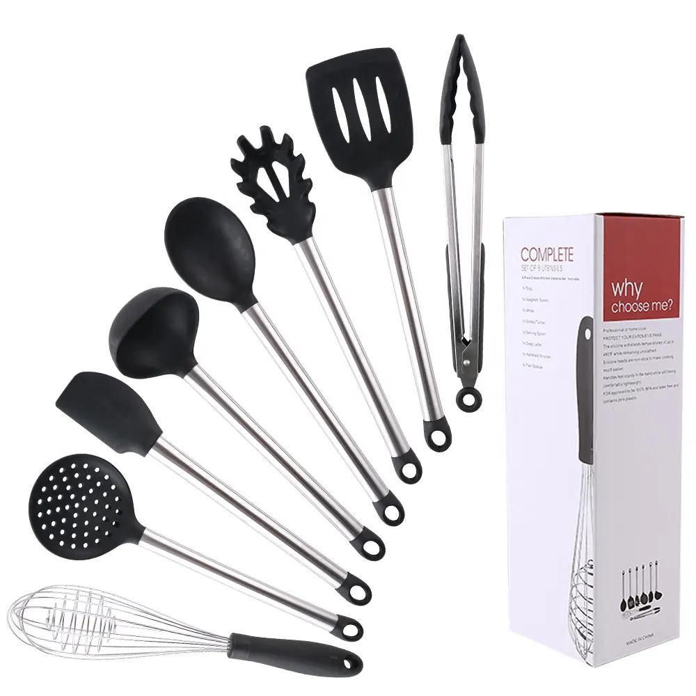 Stainless Steel Silicon Cute Long Handle Backing Household Hotel Kitchen Set Kids Children Cook