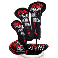 Ensemble d'accessoires de golf en cuir PU avec broderie de crânes et de roses, housse de club de golf en velours pour driver et putter