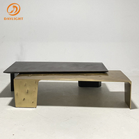 Table basse de salon moderne de luxe, style nordique, noir et or, en métal rustique