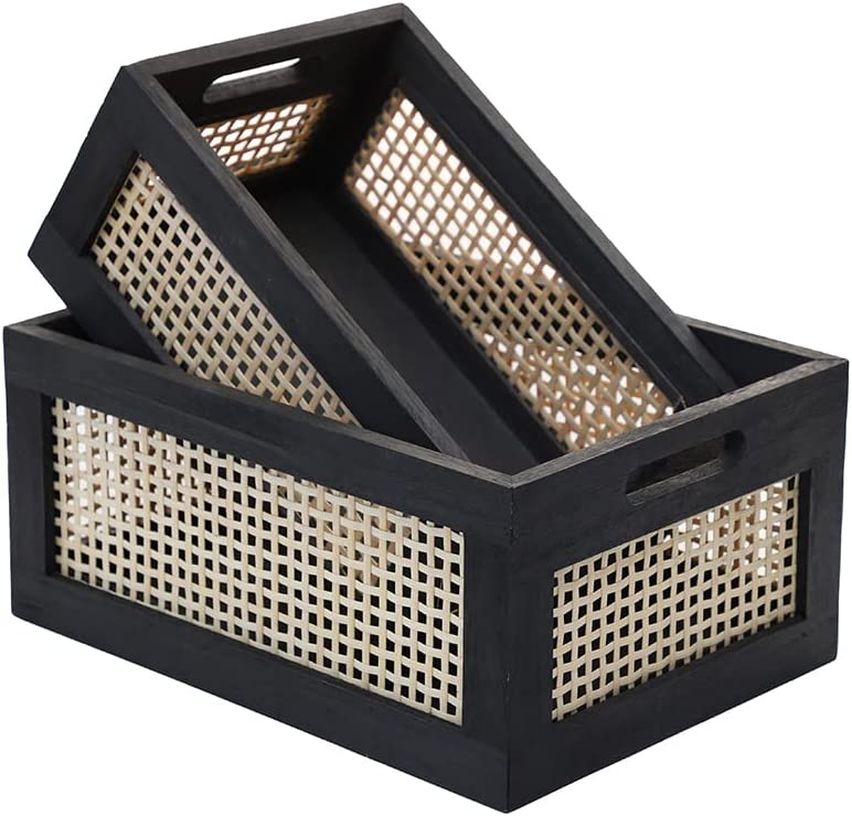 Деревянный прямоугольный ящик для хранения игрушек из ротанга