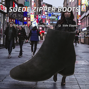 Botines de Ante Transpirables de Tacón Cuadrado con Cremallera Lateral y Punta Redonda para Mujer, Ideales para Otoño e Invierno - ¡Venta Caliente! - Product Image 2