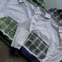 Sweat-shirt à capuche zippé court en molleton français à carreaux, patchwork et blocs de couleur 100 % coton pour homme – Style streetwear