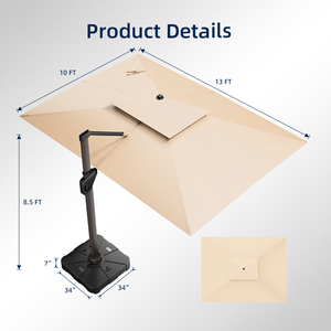 USA SHIPPING Huge 10*13FT Deck Garden Patio <strong>Parasol</strong> Aluminum Frame Pole Cantilever Umbrella <strong>with</strong> Led <strong>Light</strong> - Product Image 2
