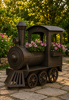 Pot Bunga Lokomotif Logam Dekorasi Taman Luar Ruangan Gaya Vintage, Desain Rel Kereta Rustic untuk Tampilan di Halaman dan Patio