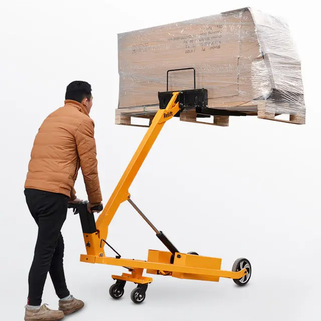 Small simple portable electric forklift truck hydraulic handling truck curved arm elevated lifting stacker