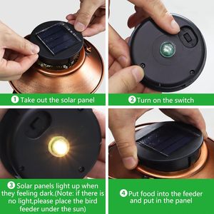 LiHang Solar Powered Iron Bird Feeder with <b>LED</b> <b>Lights</b> IP65 Waterproof AA Battery Included Garden Hanging Ornament - Product Image 2