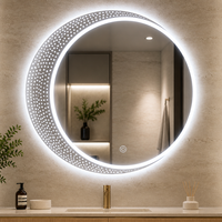 Miroir de salle de bain LED en forme de croissant de lune avec interrupteur tactile, résistant à l'eau, à fixation murale pour hôtel et décoration intérieure