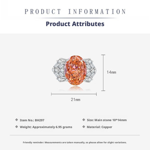 Ensemble de bagues géométriques en cuivre faites à la main pour femmes, bijoux en pierre de carbone haute qualité rouge orangé 10*14mm, zircone cubique ovale - Product Image 3