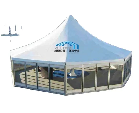 12m hexagon tent Aluminum frame White PVC cover with glass wall decoration