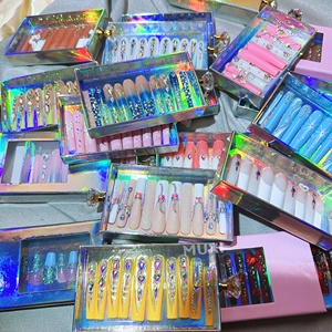 Private Label Luxury Long Press on Nail Soft Gel personalizzato fatto a mano Extra lungo artificiale finte Nail Set finte Ongles all'ingrosso - Product Image 5