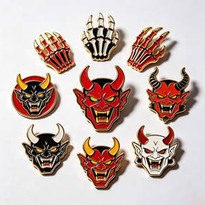 En gros, Pins en émail souple personnalisés, thème démon maléfique, imprimés UV 3D, badges en métal démoniaque, pins de revers cornes de démon - Product Image 1