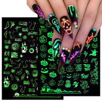 Autocollants pour ongles tendance Halloween : Crâne, araignée, citrouille – Décoration 3D auto-adhésive lumineuse pour nail art