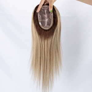 Extensiones de Cabello Humano Rubio Ombre con Clip y Base de Seda para Mujer, con Raíz Oscura y Cobertura de Corona Recta - Product Image 6