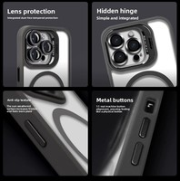 Coque de téléphone magnétique transparente antichoc pour iPhone 15/16/17 Pro Max avec support d'objectif de caméra intégré et protecteur