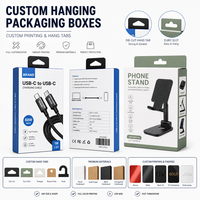 Boîte en carton robuste, durable, écologique et recyclable à suspendre par les oreilles, emballage pliable personnalisé pour accessoires de téléphone portable