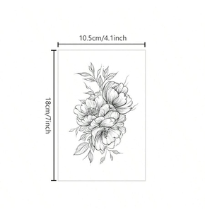 Impermeabile elegante inchiostro nero temporaneo tatuaggio adesivi floreali di lunga durata Body <span class=keywords><strong>Art</strong></span> per feste faccia di carta ispirata alla natura - Product Image 5