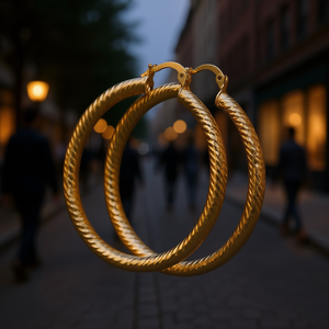 E4443 Orecchini a Cerchio Dorati in Lega di Zinco Stile Classico Gioielli Unisex alla Moda - Product Image 2