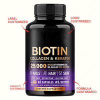 Kapsul Biotin Kolagen Keratin OEM 25000 MCG untuk Dewasa, Mendukung Kesehatan Rambut, Kulit, dan Kuku, 60 Kapsul, Suplemen Makanan