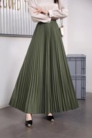 IStapromo Gifts Jupe plissée élégante pour femme, longueur cheville, couleur unie, taille standard, en tissu mousseline, style automne