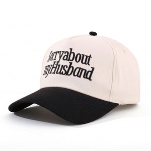 Casquette de baseball en coton à 5 panneaux bicolore avec lettre brodée 'Sorry My Husband' et visière courbée pour la Saint-Valentin - Product Image 4