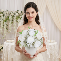 Op maat gemaakte travertijn porseleinen vaas Valentijnsdag gemengde geconserveerde rozen echte bloemen event tafeldecoratie bruiloft decoratie