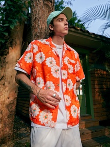 Camicia estiva gonfiaggio hawaiana con stampa digitale stampa arancione Allover camicia a manica corta con colletto corto - Product Image 2
