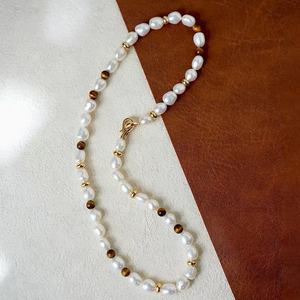 Irregular Natural Freshwater Baroque Pearl <b>Tiger</b> <b>Eye</b> Stone Necklace Bracelet Set Niche Design Light Luxury Fashion <b>Jewelry</b> - Product Image 2