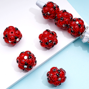 Perline Acriliche Rotonde con Strass AB, Design Adorabile <span class=keywords><strong>Coccinella</strong></span> Rossa, Stile Cartone Animato per Creazioni Fai-da-Te e Bigiotteria - Product Image 1