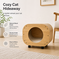 Maison pour chat mobile en bois USMILEPET avec roulettes à frein, lit pour chat avec griffoir en sisal, maison pour chat en bois multi-niveaux pour chat d'intérieur