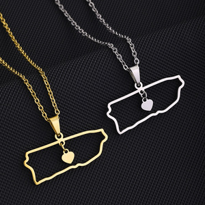 Collar <span class=keywords><strong>de</strong></span> acero inoxidable chapado en <span class=keywords><strong>oro</strong></span> <span class=keywords><strong>de</strong></span> 18K, sin deslustre, con forma <span class=keywords><strong>de</strong></span> mapa <span class=keywords><strong>de</strong></span> <span class=keywords><strong>Puerto</strong></span> <span class=keywords><strong>Rico</strong></span>, joyería - Product Image 1