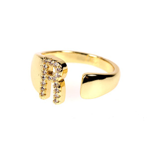 RM1157 패션 CZ 다이아몬드 26 알파벳 편지 구리 반지 초기 큐빅 지르콘 포장 황동 반지 - Product Image 5