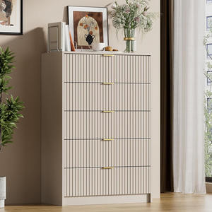 Commode moderne à 5 tiroirs à glissières lisses poignées dorées larges tiroirs de coffre pour chambre salon bois Materia - Product Image 1